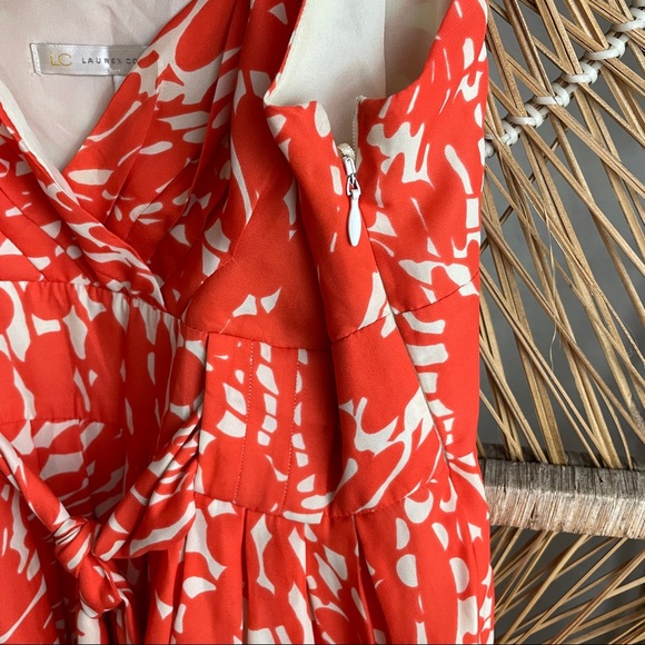 LC Lauren Conrad Orange & Cream Wrap Design Dress - Picture 4 of 5
